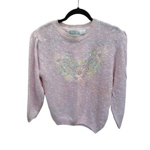 Vintage Shenanigans Knit Sweater 80's Light Pink Size M/L Cottage Core